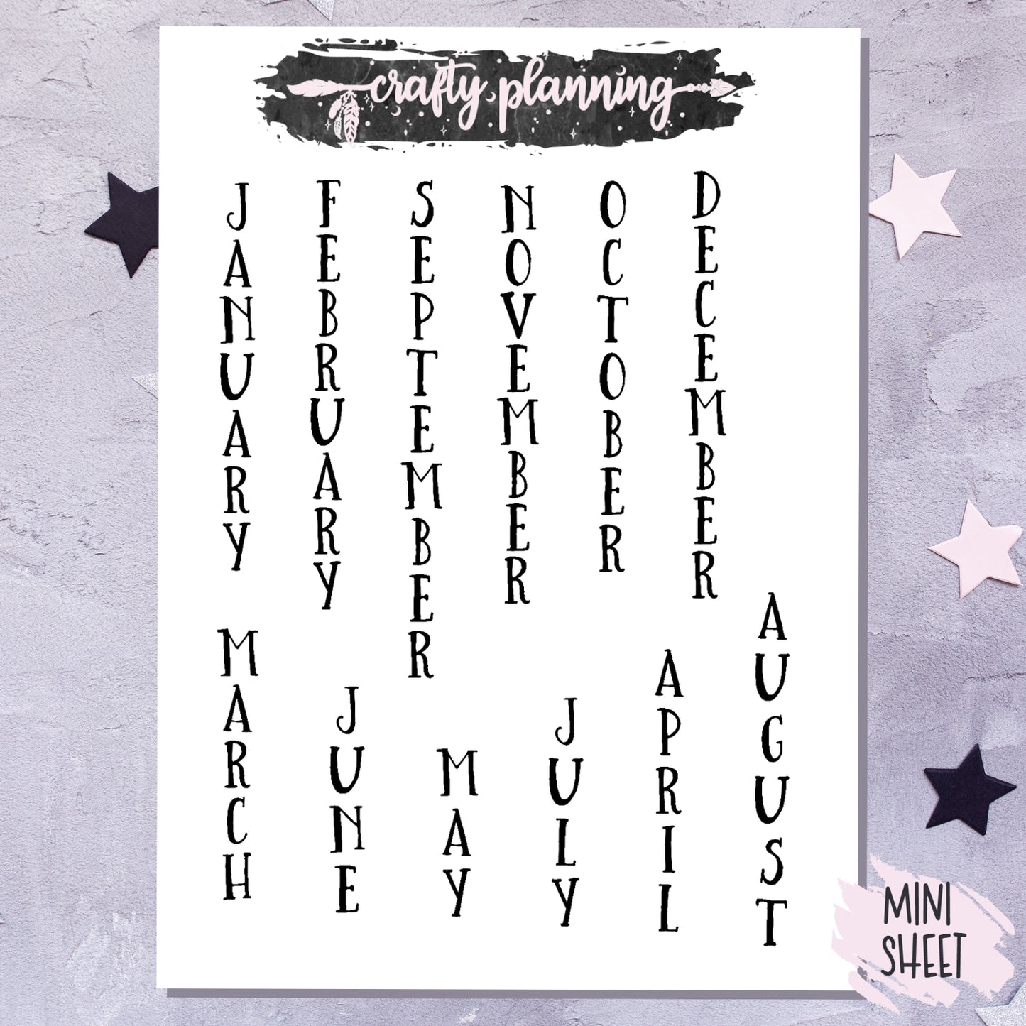 Vertical Months Plain Script - Mini Sticker Sheet