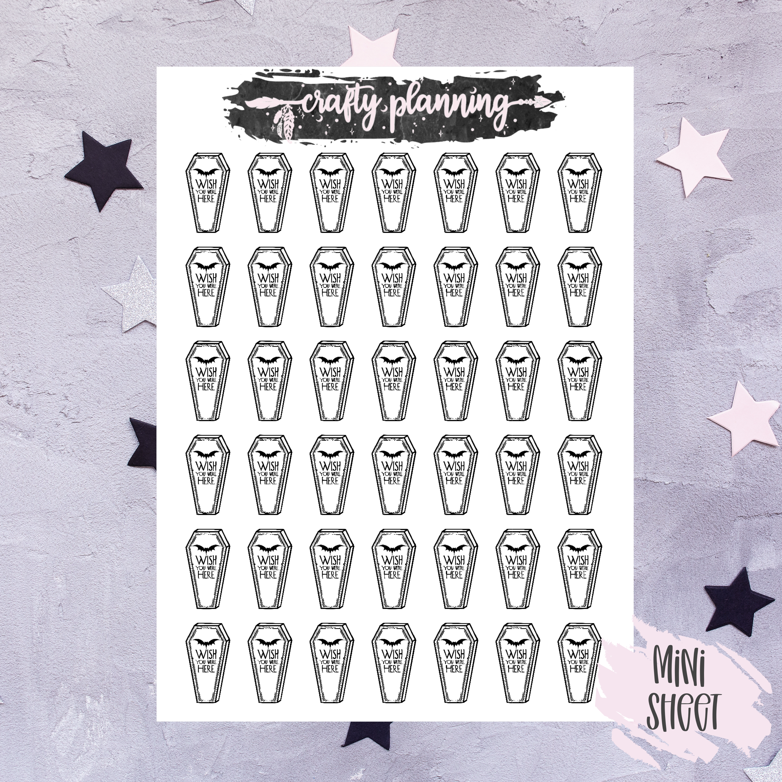 Coffin Stickers, Monochrome Stickers, Witchcraft Stickers, Witch