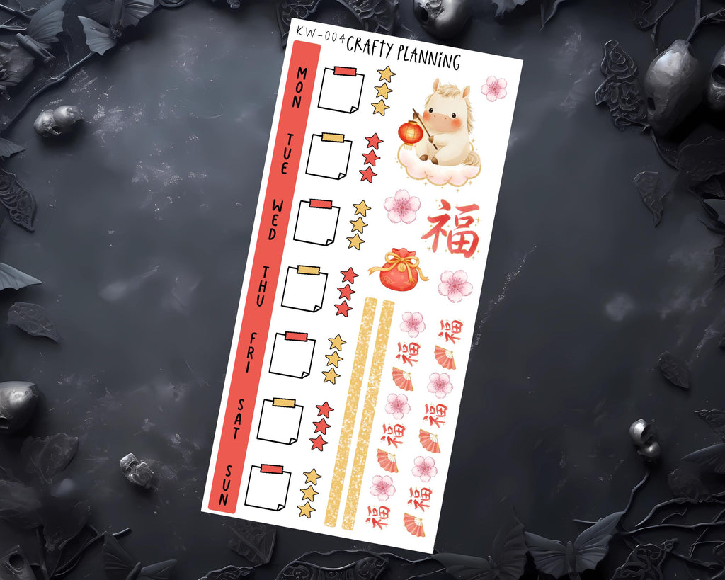 Weekly Planner Kit – Year Of The Horse Stickers | Matte Vinyl Sheets