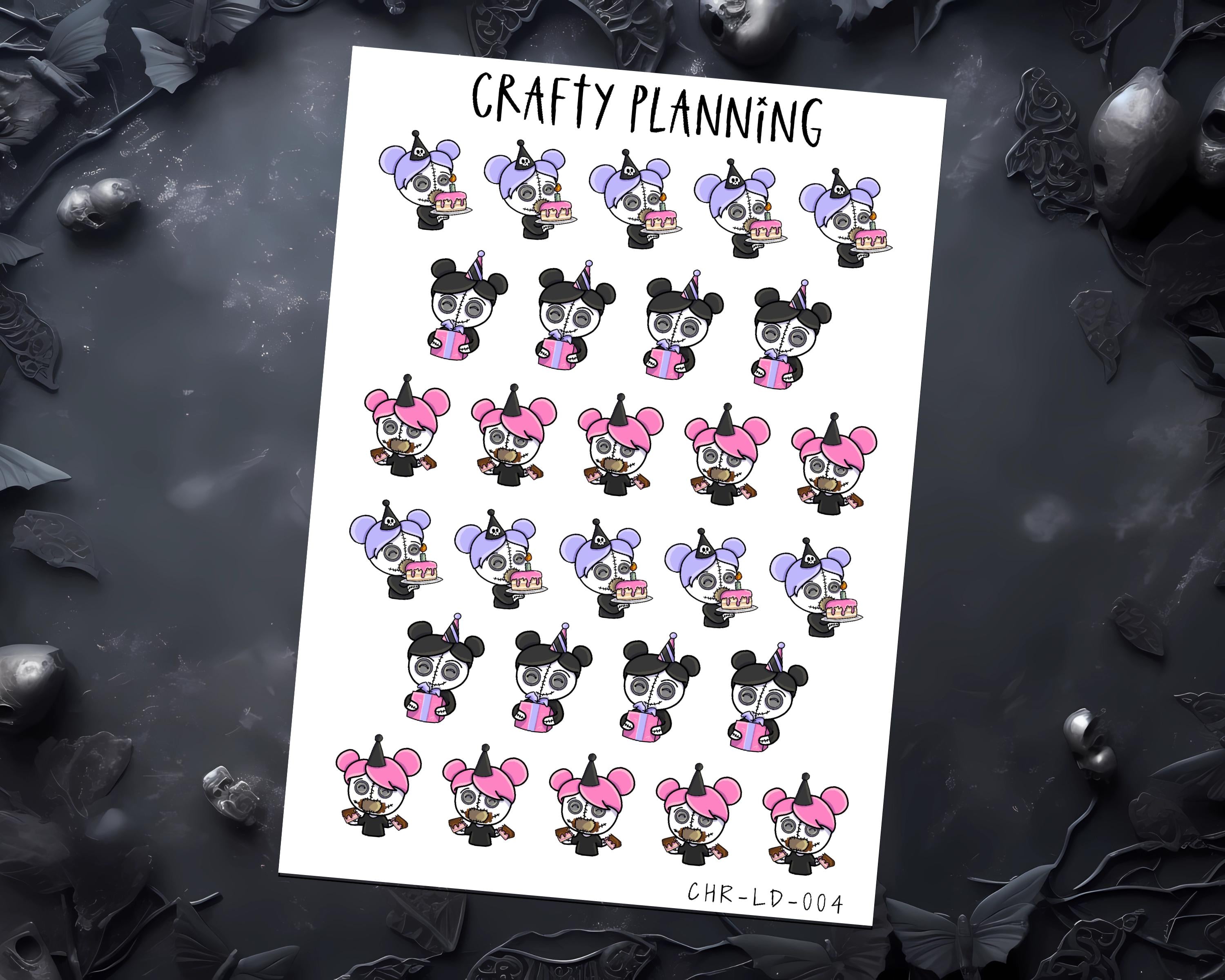 Goth Stickers - Witchy Planner Stickers | Birthday Cake & Character Decals