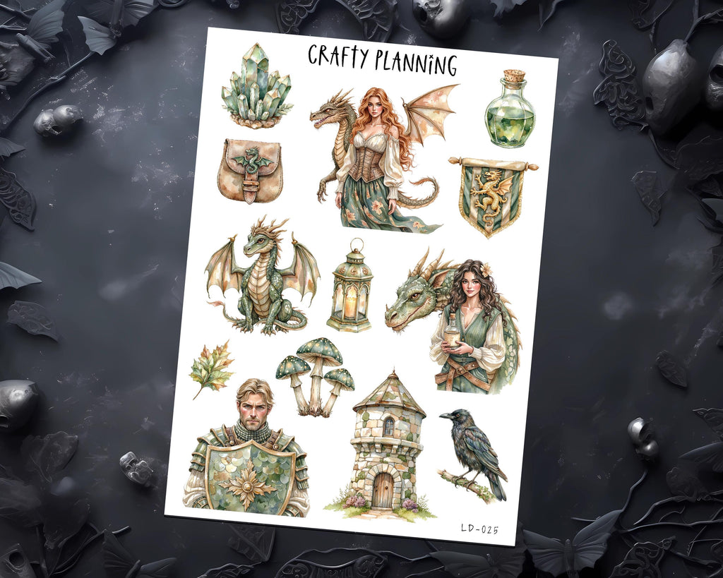 Dragon Stickers - Fantasy Deco Sticker Sheet | Planner & Journal Supplies