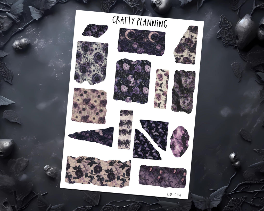 Witchy Planner Stickers - Torn Paper Matte Sheets for Dark Romance Journals