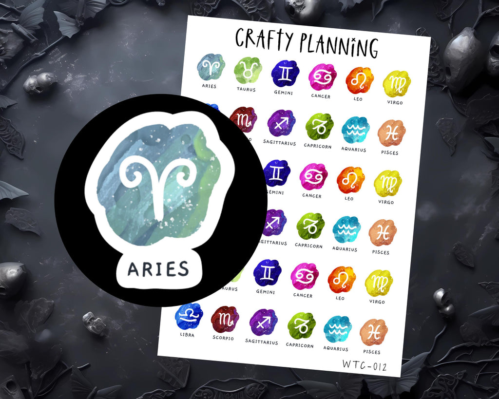 Zodiac Stickers - Astrology Starsign Planner & Witchy Journal Sheet