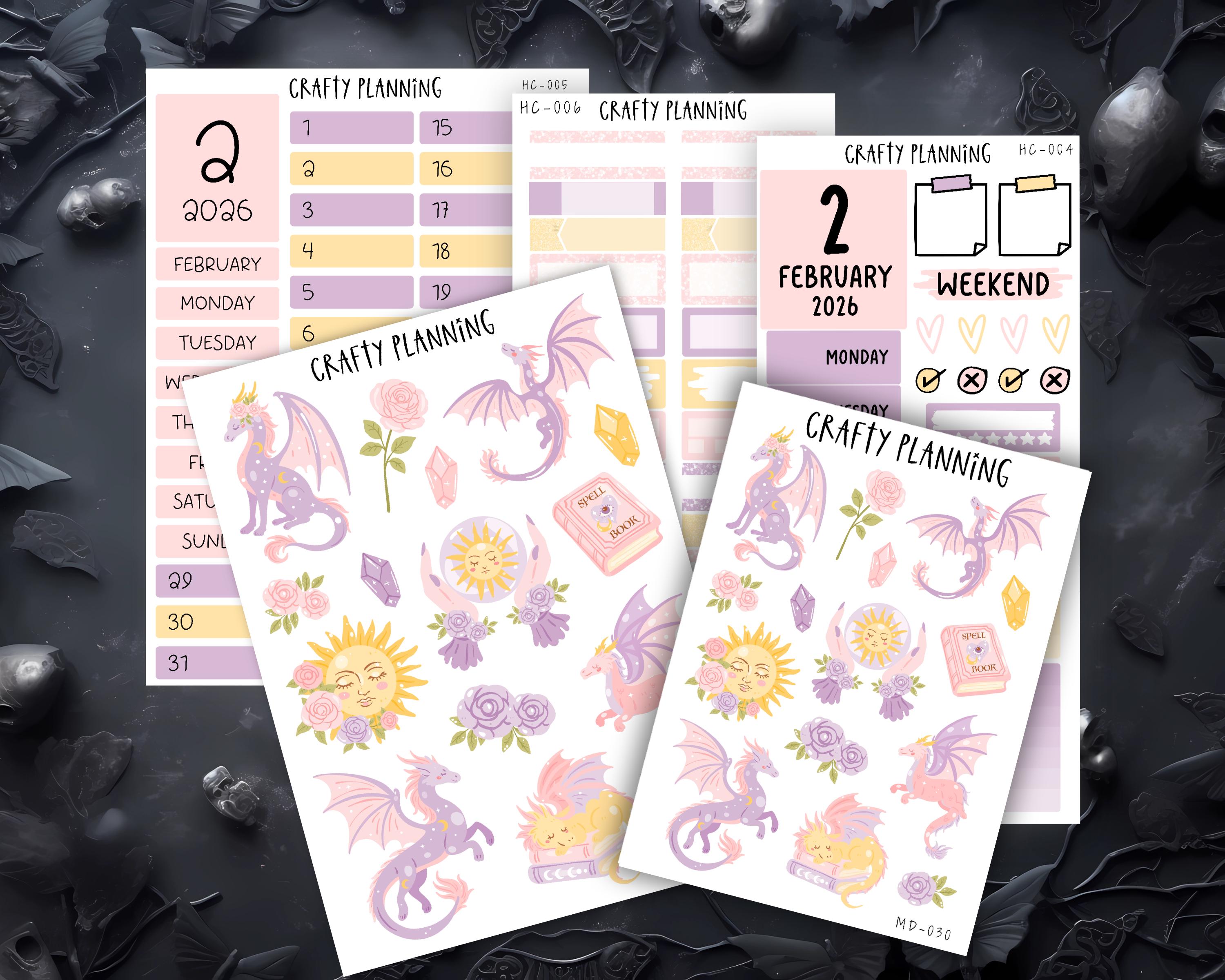 Planner Sticker Kit – Monthly & Weekly Hobonichi Cousin Stickers | Fantasy Dragon Decals