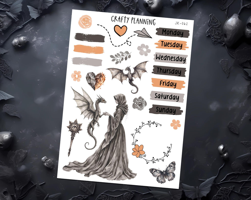 Dragon Stickers - Fantasy Planner Stickers & Mythical Creature Decals Deco Sheet