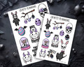 various Easter-themed stickers and illustrations, including a skeleton, a bat, a skull, a bunny, and other Easter-related symbols.