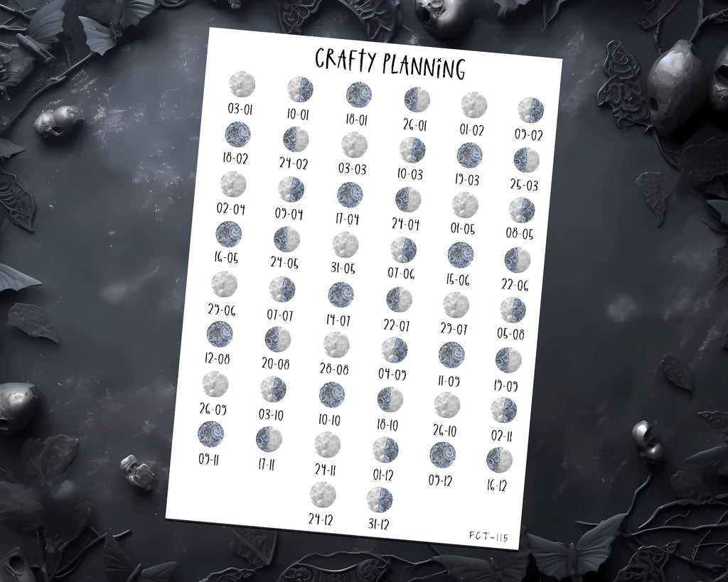 Moon Phase Stickers - 2026 Moon Calendar, Planner & Pagan Grimoire Decals