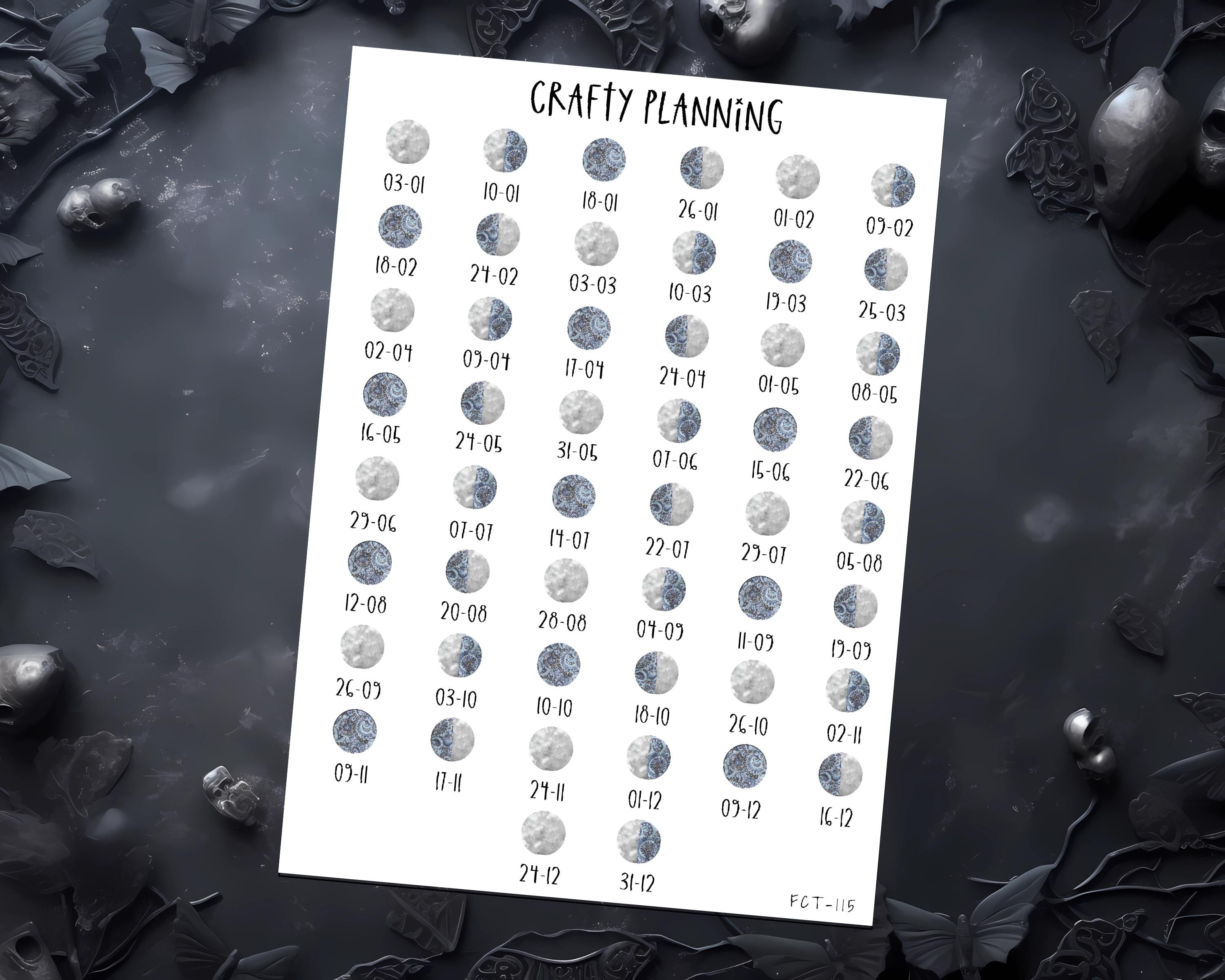 Moon Phase Stickers - 2026 Moon Calendar, Planner & Pagan Grimoire Decals