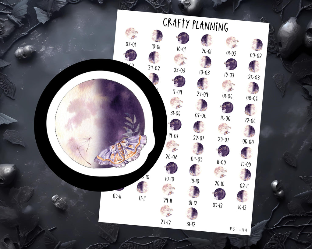 Moon Phase Stickers | 2026 Moon Calendar | Pagan Craft Supplies & Witchy Planner Decals