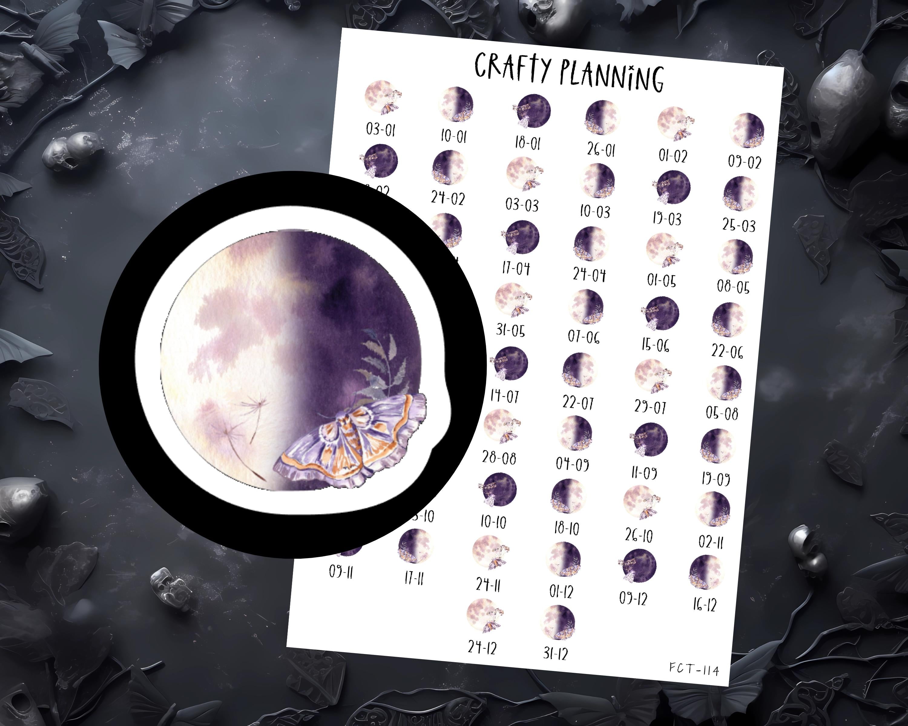 Moon Phase Stickers | 2026 Moon Calendar | Pagan Craft Supplies & Witchy Planner Decals