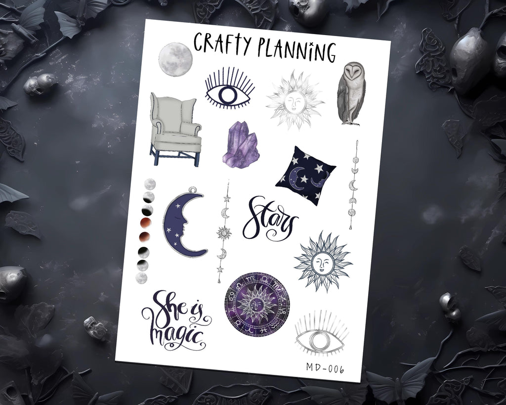 Witchy Stickers – Celestial Witchcraft Deco Sticker Sheet | Premium Matte
