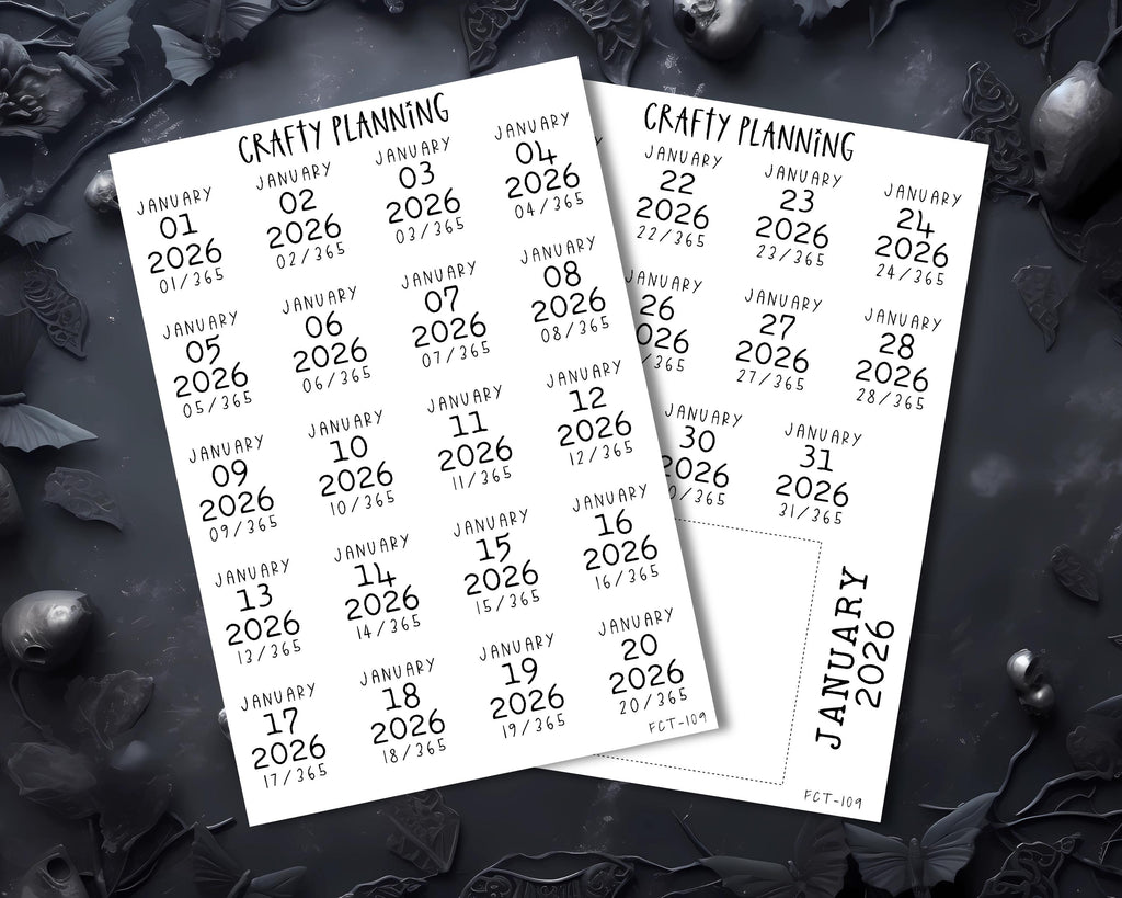 2026 Planner Stickers – Daily Date Labels | Premium Matte Journal Decals