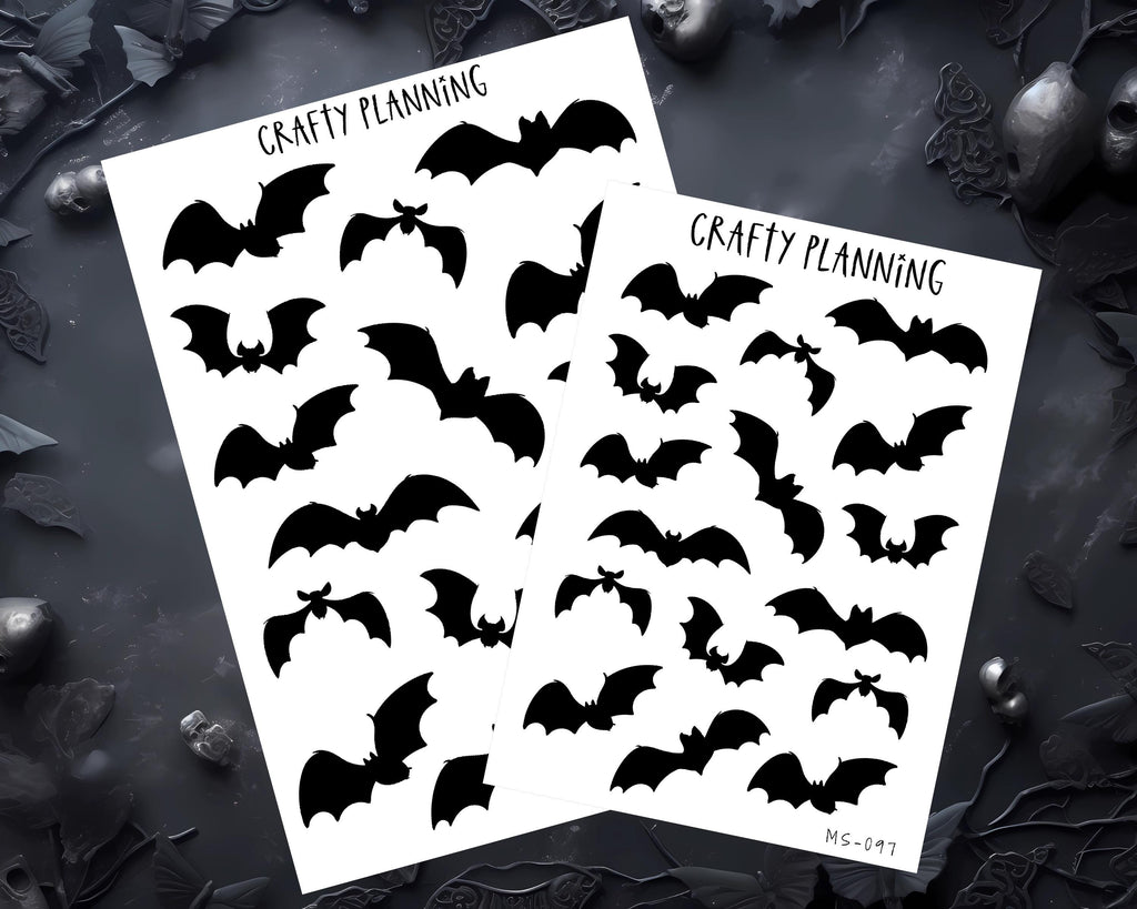Bat Stickers - Spooky Planner Stickers | Matte Sticker Sheets, Mini Bat Silhouettes