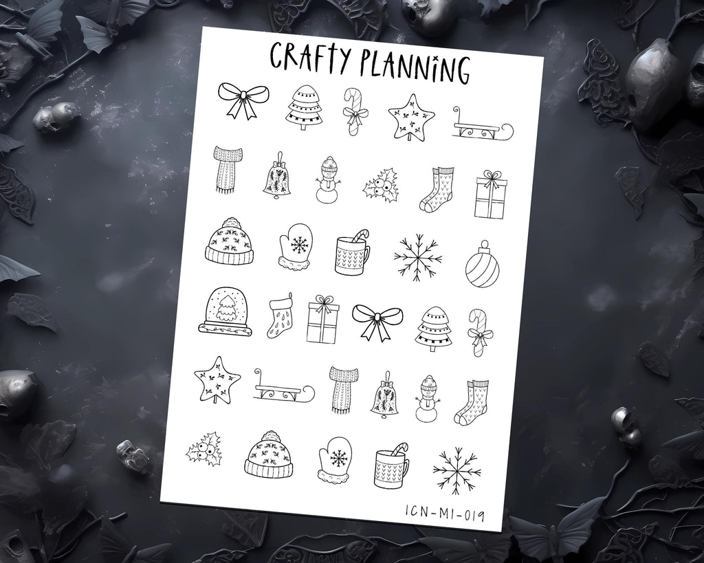 Xmas Icon Stickers - Minimal Planner Stickers | Functional Holiday Planner Icons