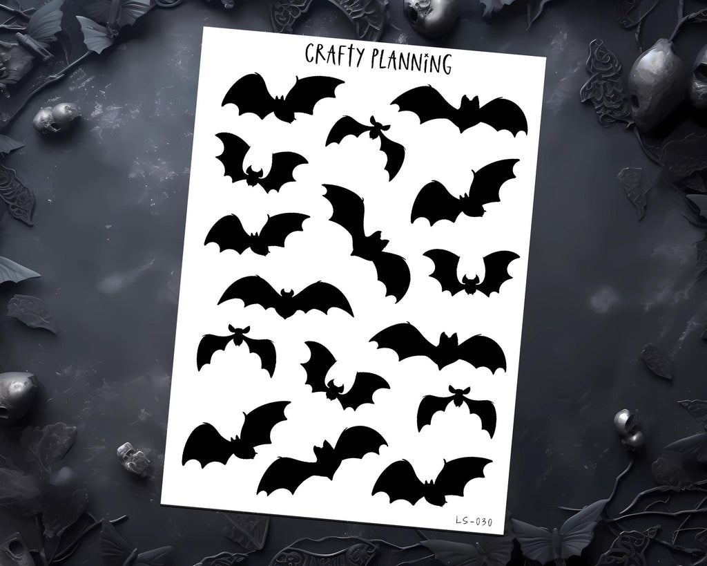 Bat Stickers - Spooky Planner Stickers | Matte Sticker Sheets, Mini Bat Silhouettes