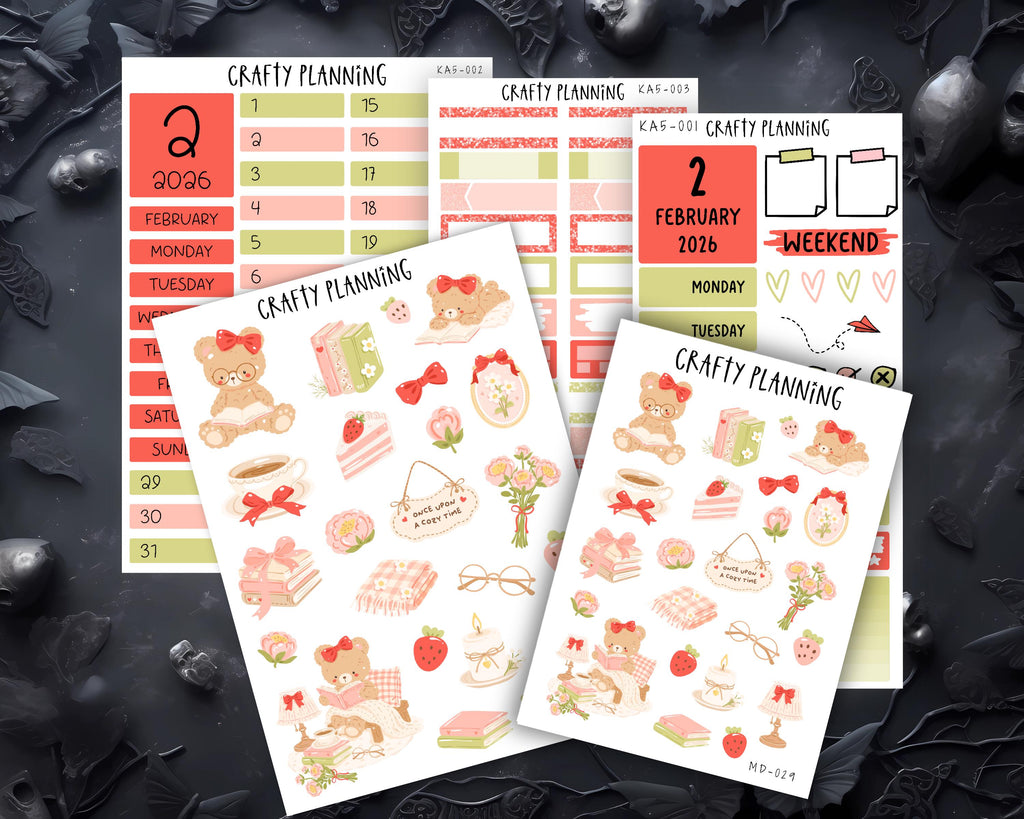 Planner Sticker Kit - Kinbor A5 Planner Monthly & Weekly Kit With Strawberry Bear