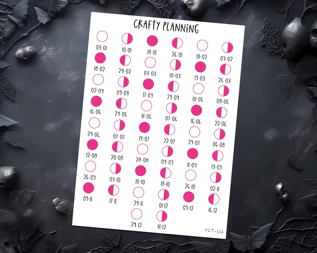 Moon Phase Stickers - Pink Moon 2026 Planner & Lunar Witchcraft Decals