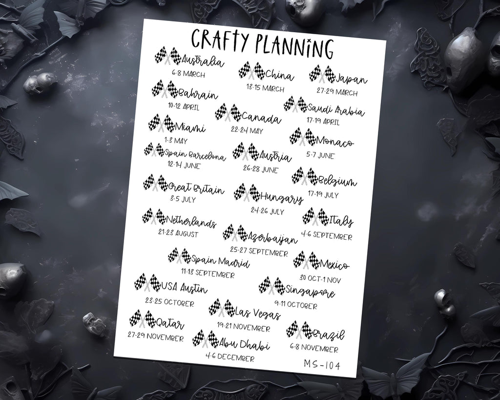 Formula One Stickers – F1 Racing & Grand Prix Planner Stickers 2026 Matte