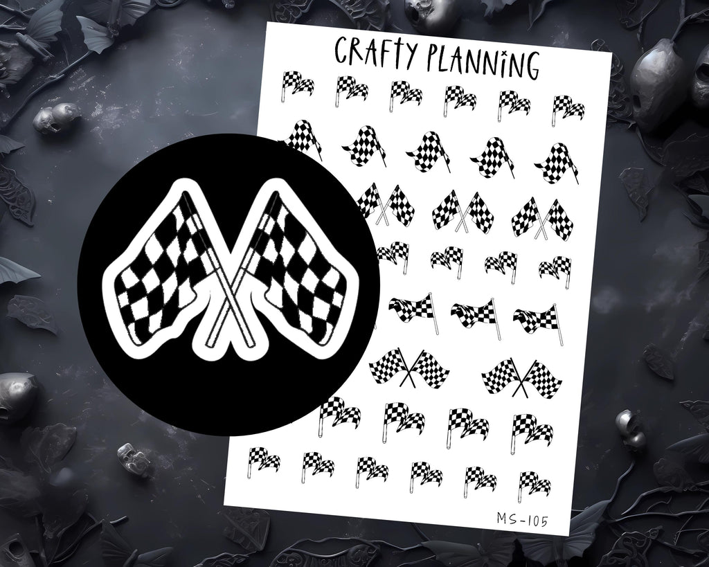 Racing Flag Stickers - Premium Matte Checkered Flag Decals for F1 Planner