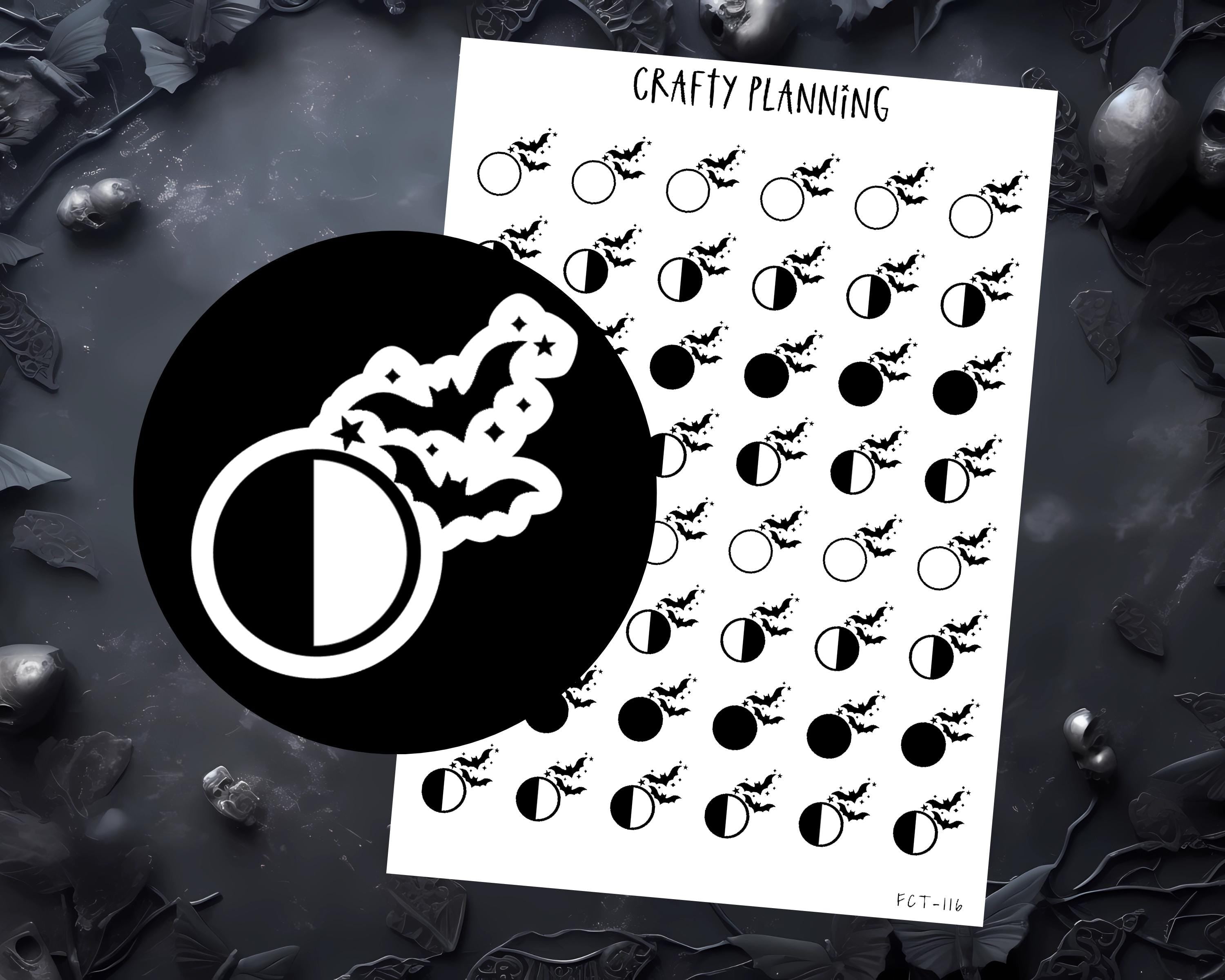 Moon Phase Stickers - Bat & Lunar Planner Decals | Premium Matte, Undated Moon Calendar