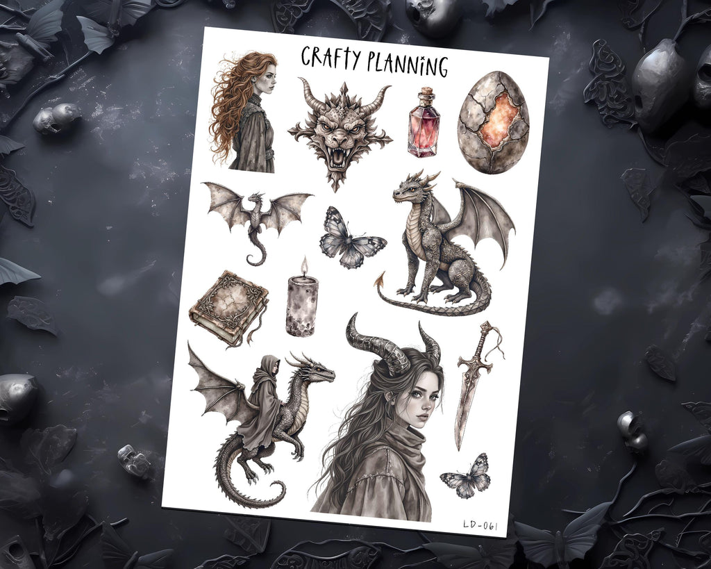 Dragon Stickers - Fantasy Deco Sticker Sheet for Planners & Journals