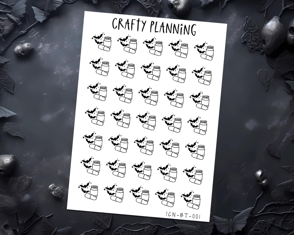 Medication Tracker - Gothic Bat Planner Stickers