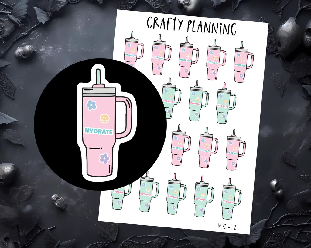 Hydrate Planner Stickers - Big Cup Water Tracker Vinyl Decals Matte Finish
