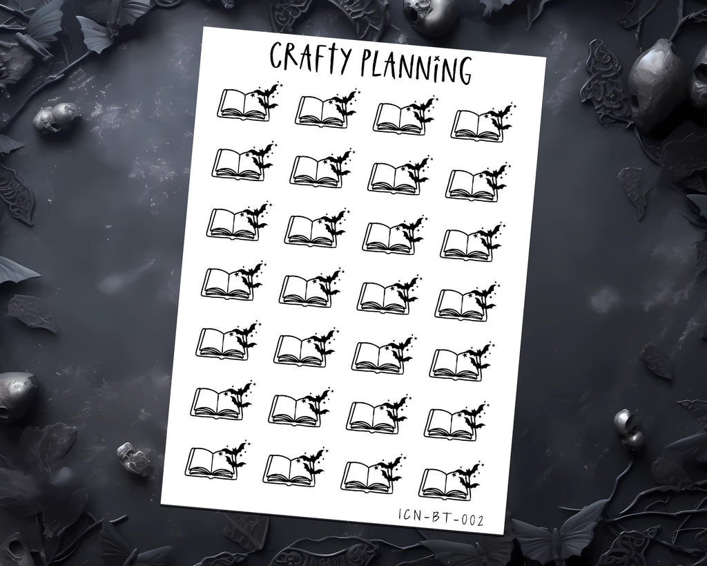Book Stickers - Reading, Bat & Gothic Planner Icon Stickers | Matte Paper