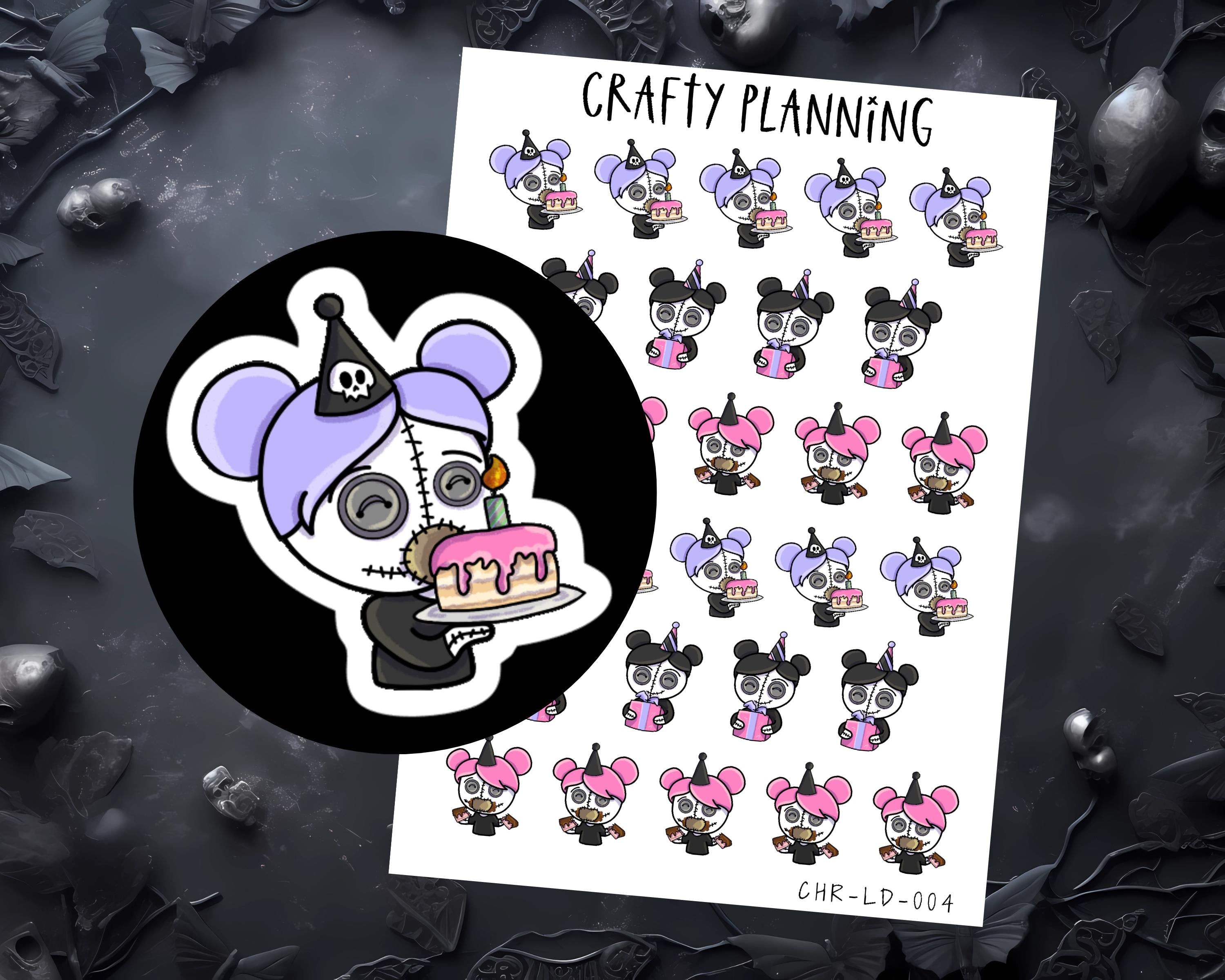 Goth Stickers - Witchy Planner Stickers | Birthday Cake & Character Decals