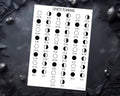 Moon Phase Stickers 2026 - Black & White Lunar Planner Decals - Witchcraft & Pagan Designs