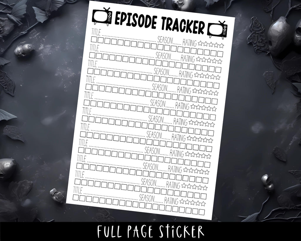 TV Episode Tracker – Full Page Planner Stickers for Bullet Journal Organization