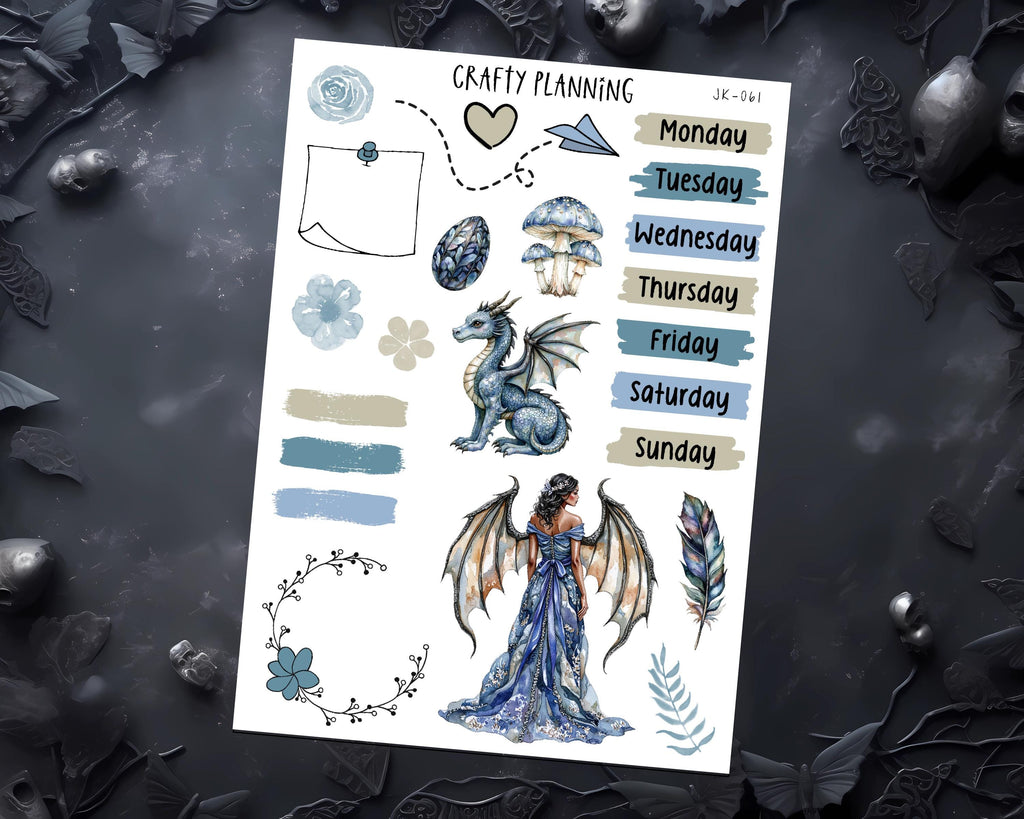 Dragon Stickers - Fantasy Deco Sticker Sheet For Planner & Journal Kits