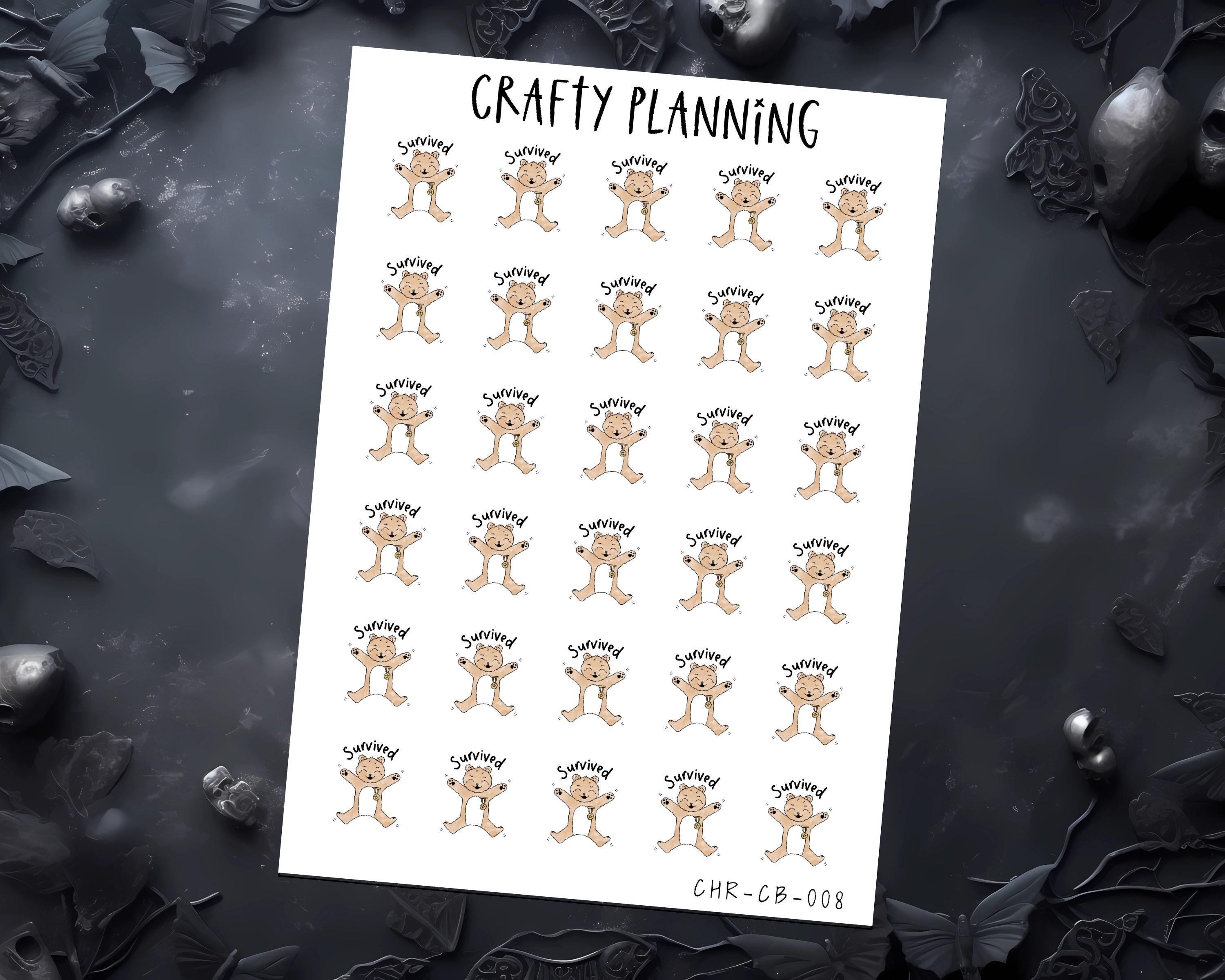 Crafty Bear - Survived Award - Mini Sticker Sheet - Hand Drawn Design