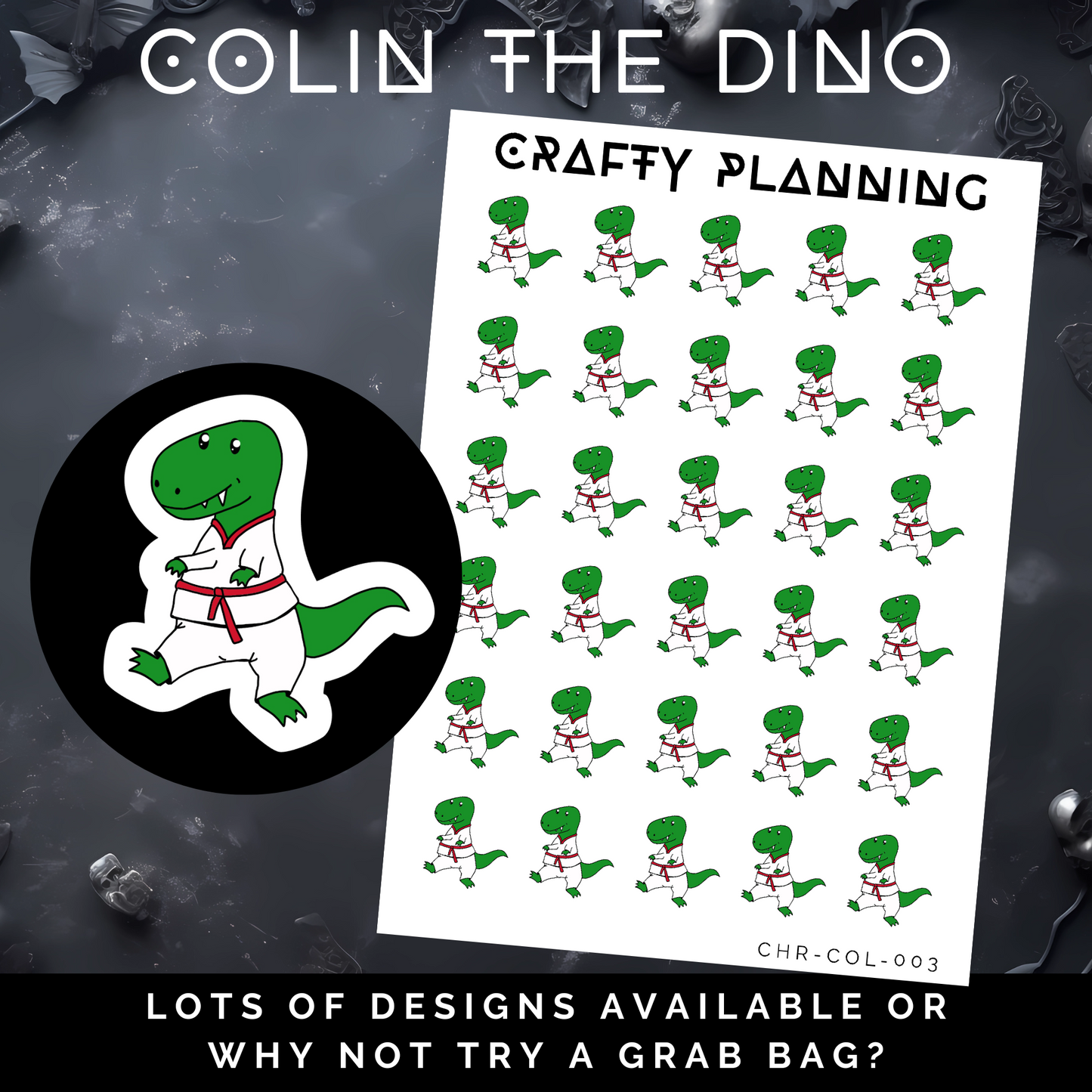 Karate/Judo - Colin The Dino - Mini Sticker Sheet