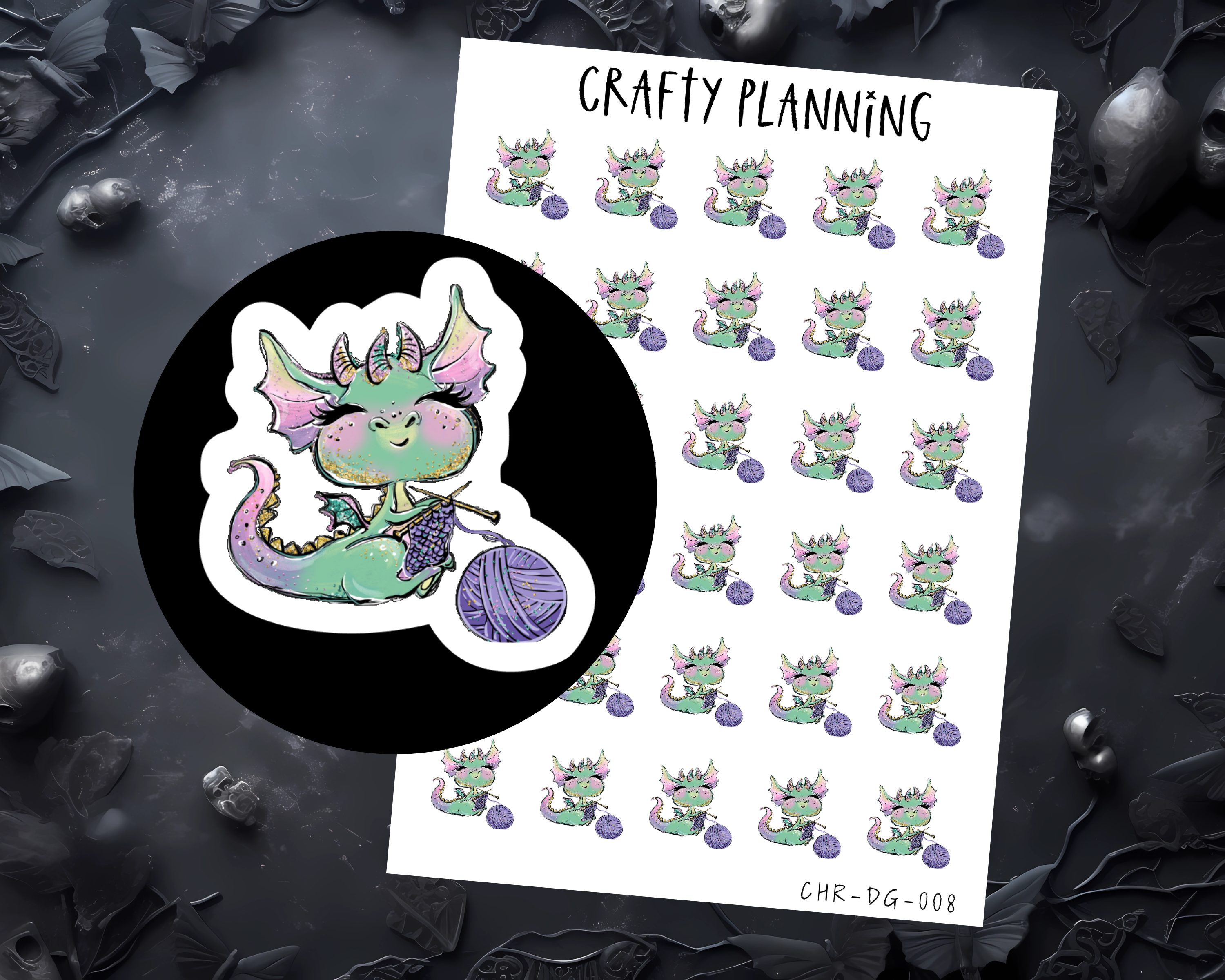 KNITTING - DRAGON CHARACTER - MINI STICKER SHEET