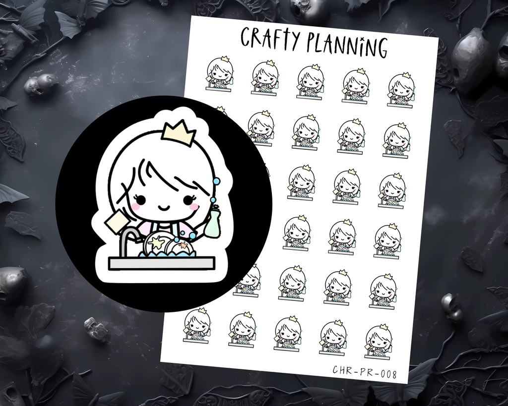 Wash Dishes Stickers For Planner & Journals - Cute Character Chore Stickers