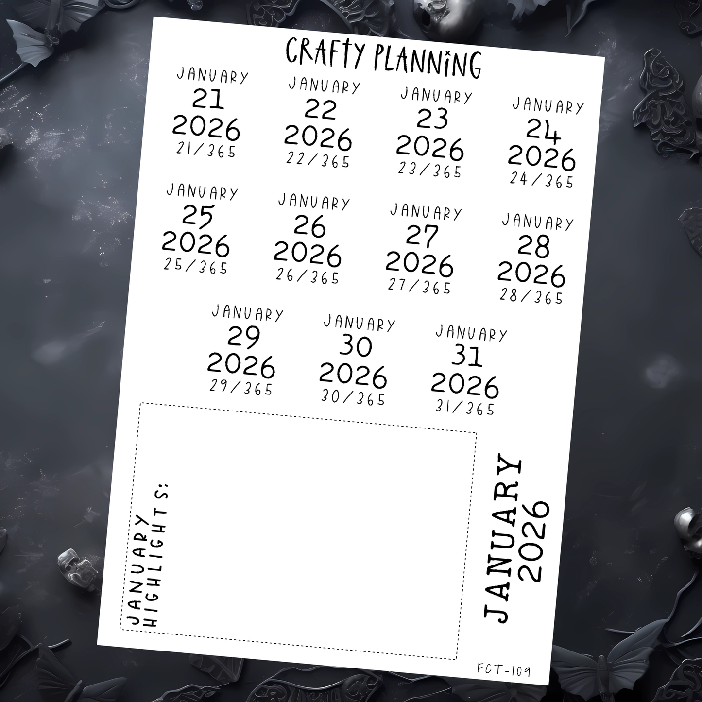 2026 DATE STICKERS - DAYS OF THE YEAR OPTION