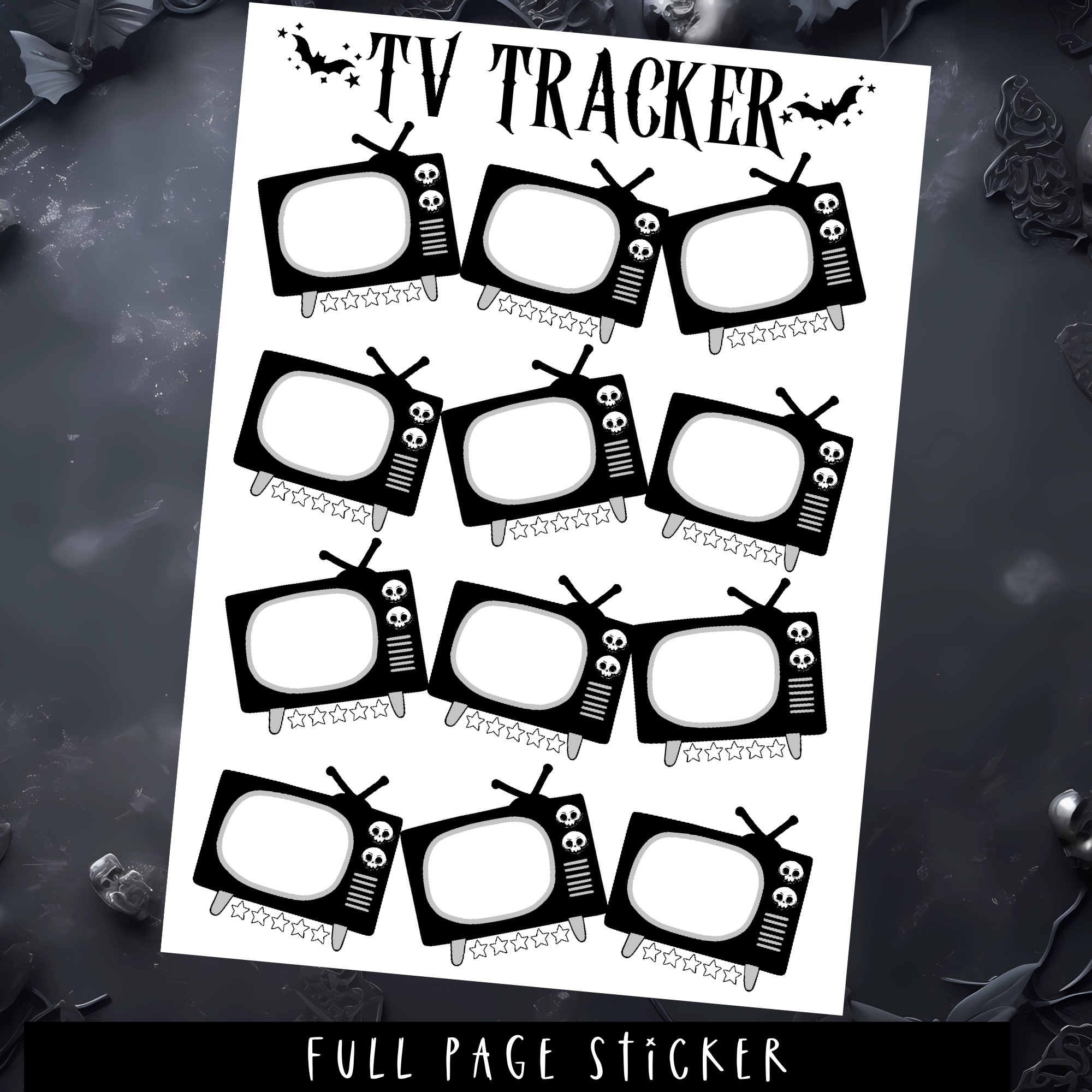 SPOOKY TV TRACKER - A5 SIZE - FULL PAGE STICKER