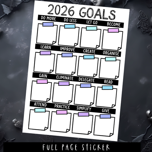 2026 GOALS - A5 SIZE - FULL PAGE STICKER