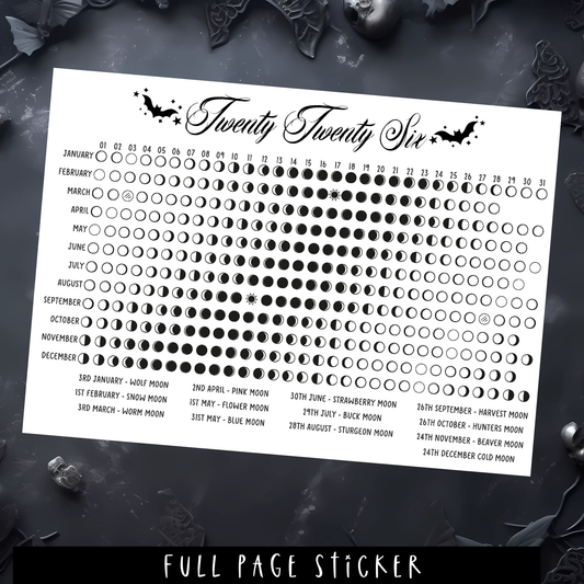 MOON CALENDAR 2026 - A5 SIZE - FULL PAGE STICKER