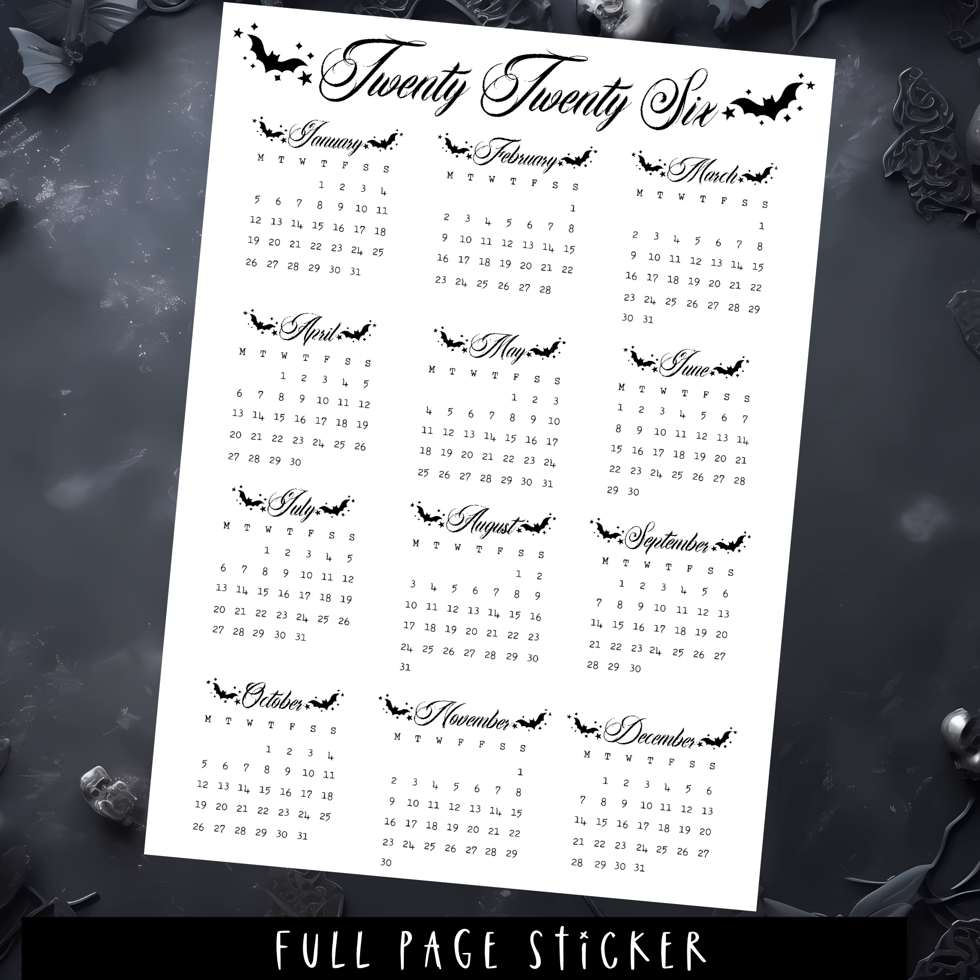 2026 CALENDAR - A5 SIZE - FULL PAGE STICKER