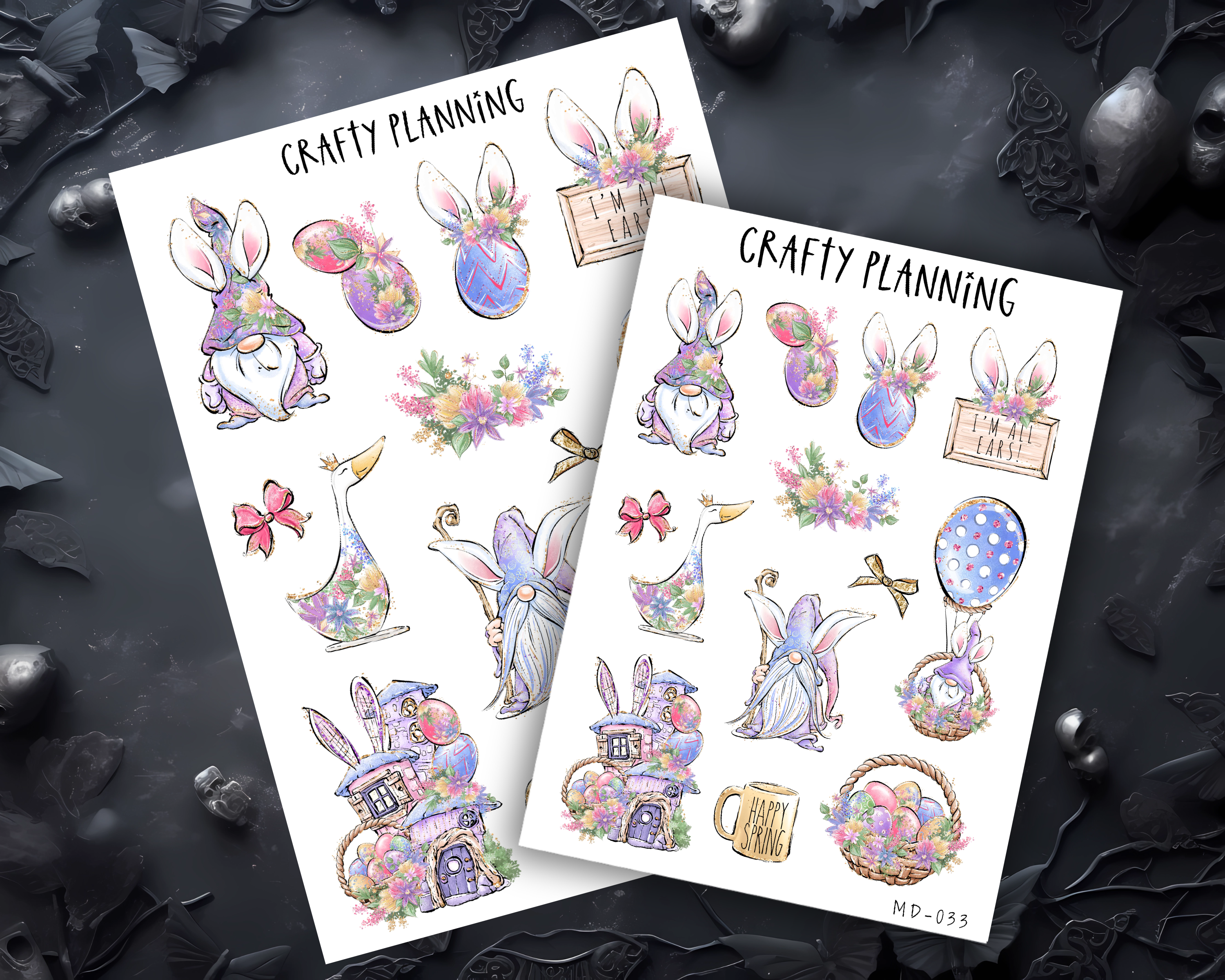 Easter Planner Stickers - Bunny Sticker Sheet With Spring Flower Stickers & Pastel Colors