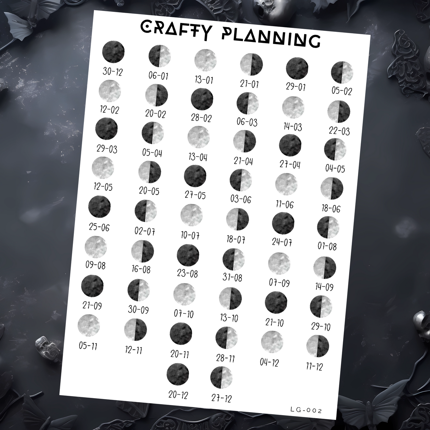 2025 Moon Phases - Grey - Large Sticker Sheet