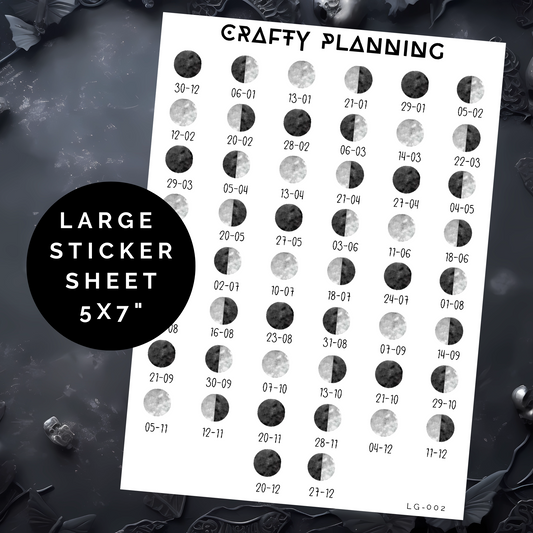 2025 Moon Phases - Grey - Large Sticker Sheet