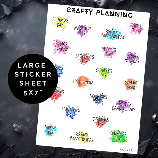 UK Holidays - Large Sticker Sheet