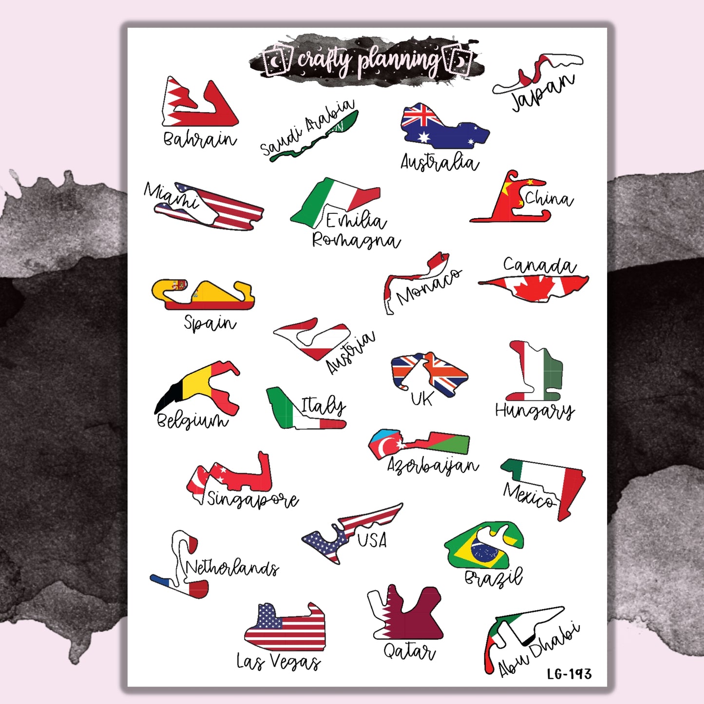 Formula One Tracks (with country name) - Large Sticker Sheet