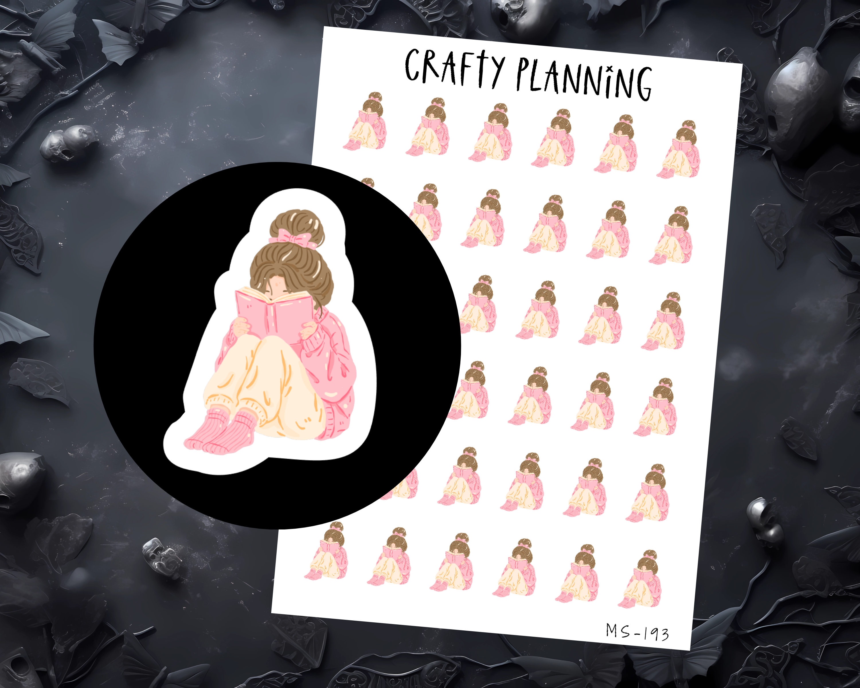 Bookish Stickers – Girl Reading Character Icon