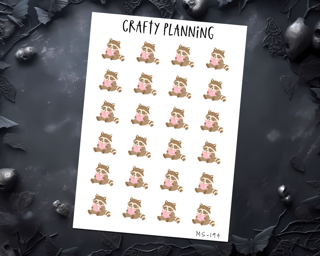 Bookish Stickers – Cute Raccoon Character Sticker Sheet
