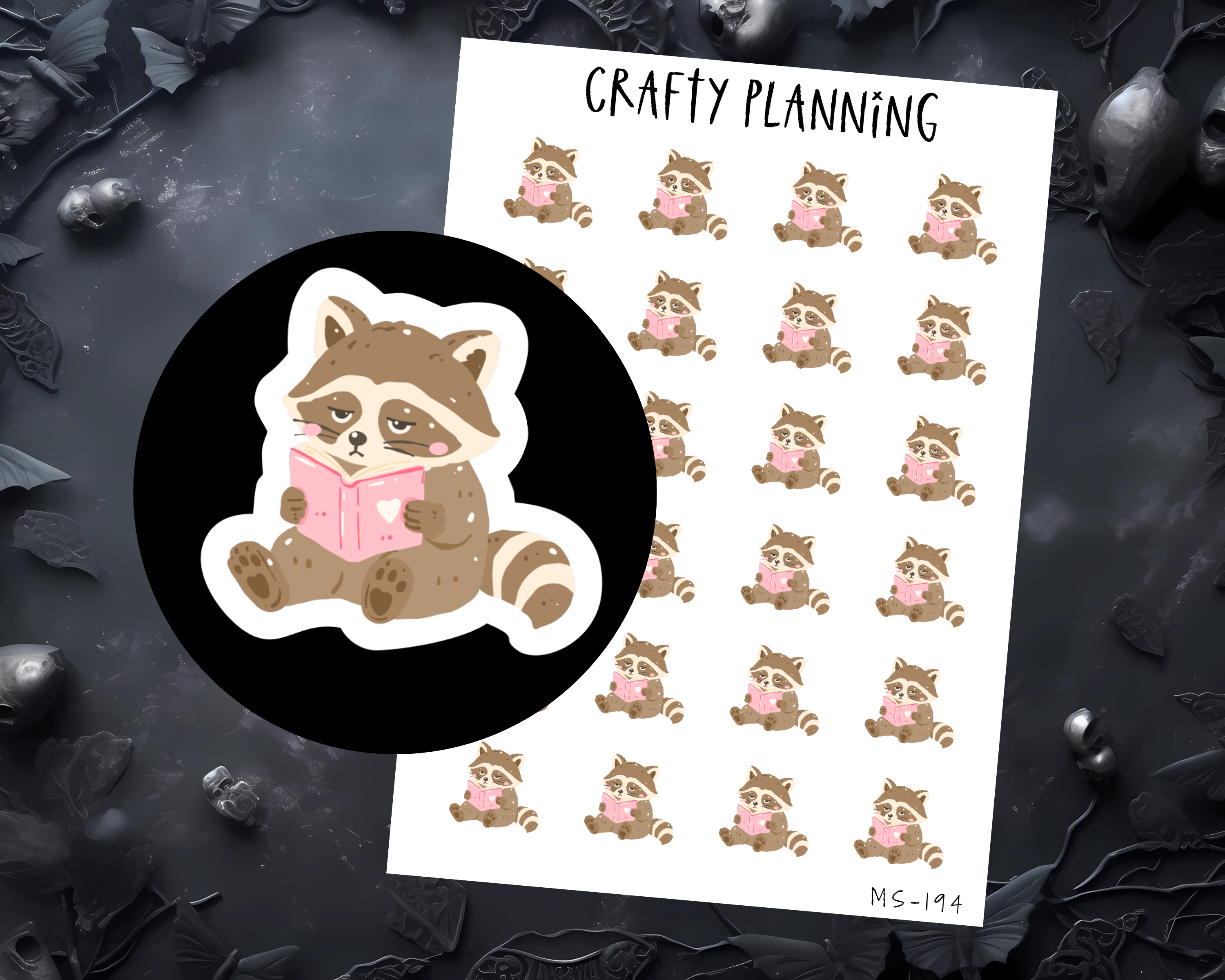 Bookish Stickers – Cute Raccoon Character Sticker Sheet