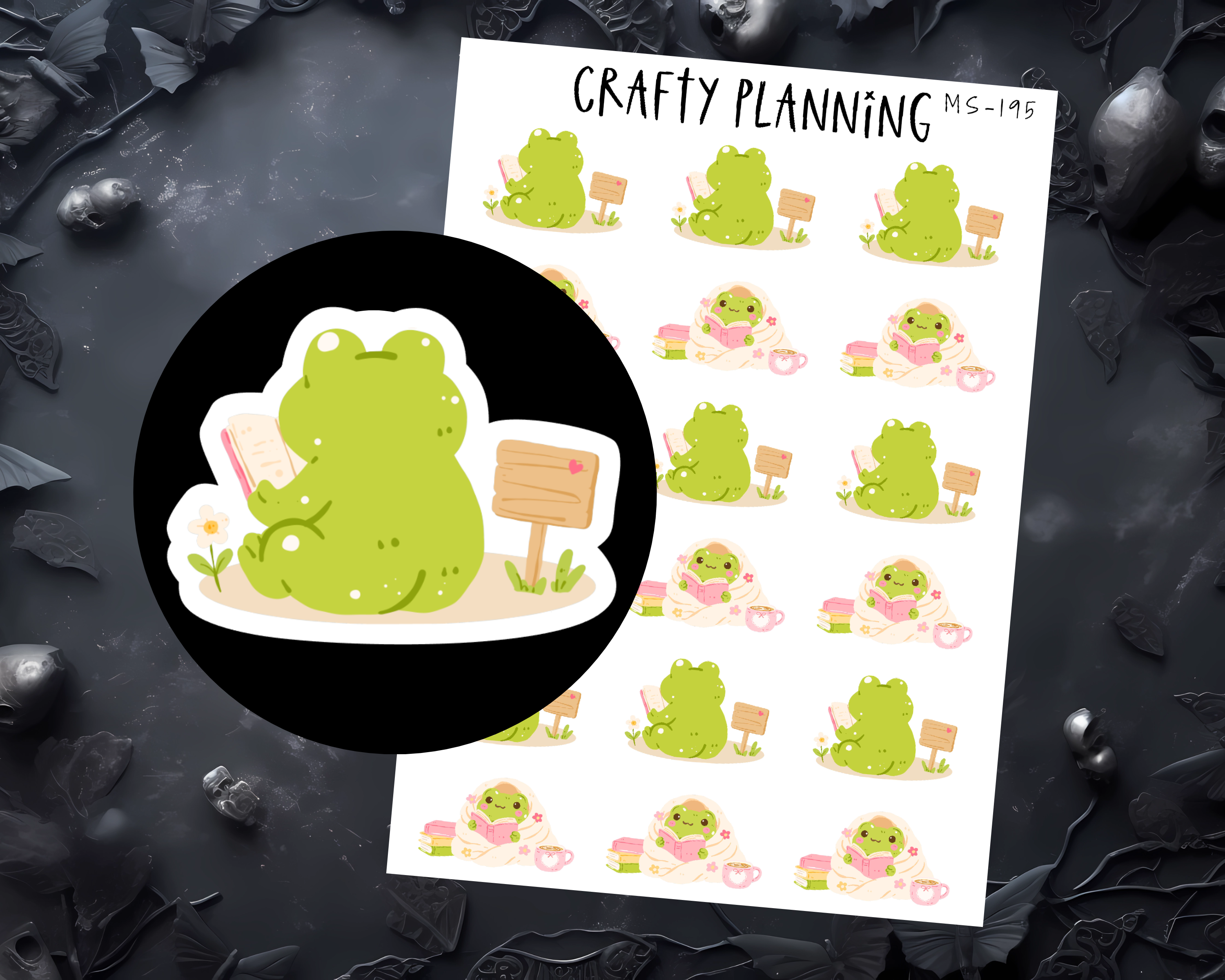 Bookish Stickers – Cheeky Frog Character Sticker Sheet